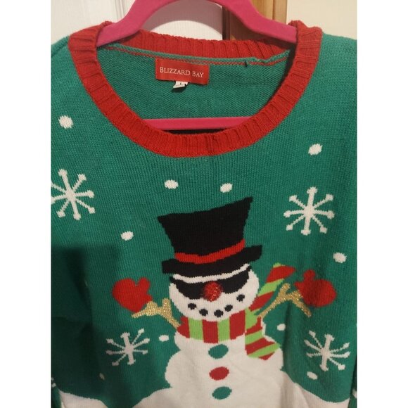 Blizzard Bay Men’s L Green Ugly Christmas Cool Snowman Sunglasses Sweater - Picture 3 of 7